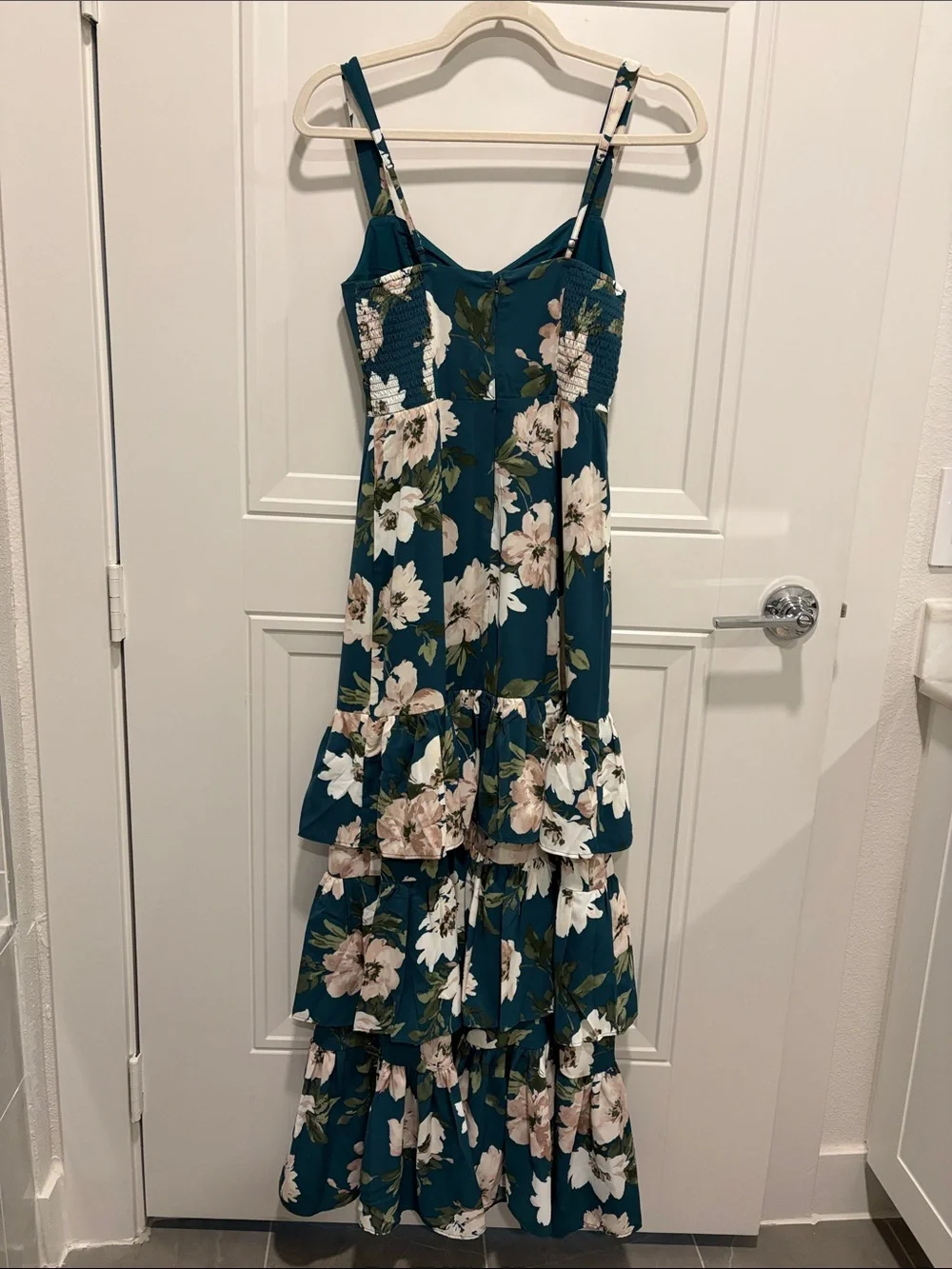 Abercrombie & Fitch Drama Ruffle Tiered Maxi Dress, Green Floral, XXS